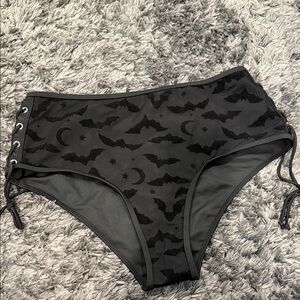 Black High-Waisted Bat Print Swim Bottoms